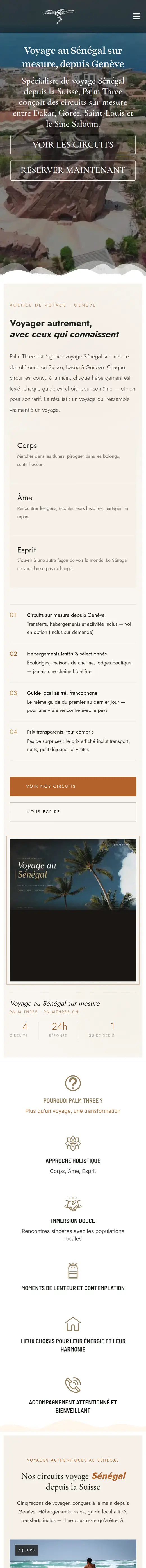 Site Palm Three affiché sur téléphone