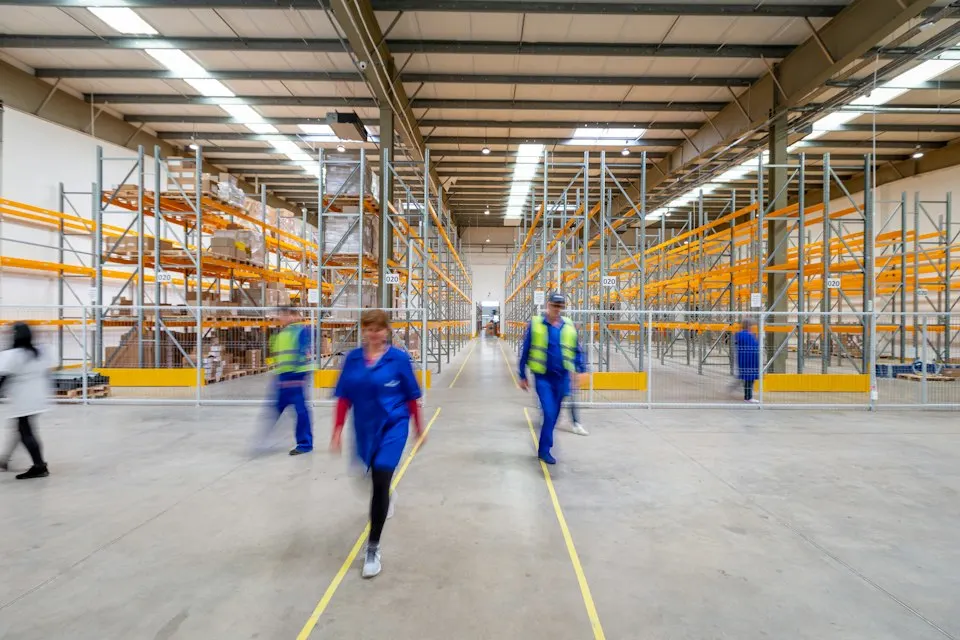 Allée d'un entrepôt logistique avec rayonnages