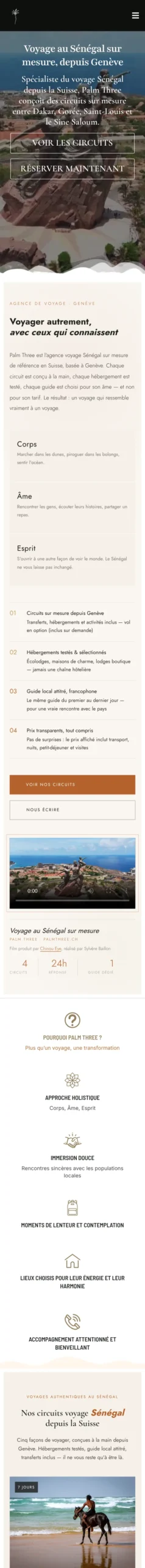 Site palmthree.ch, aperçu sur mobile